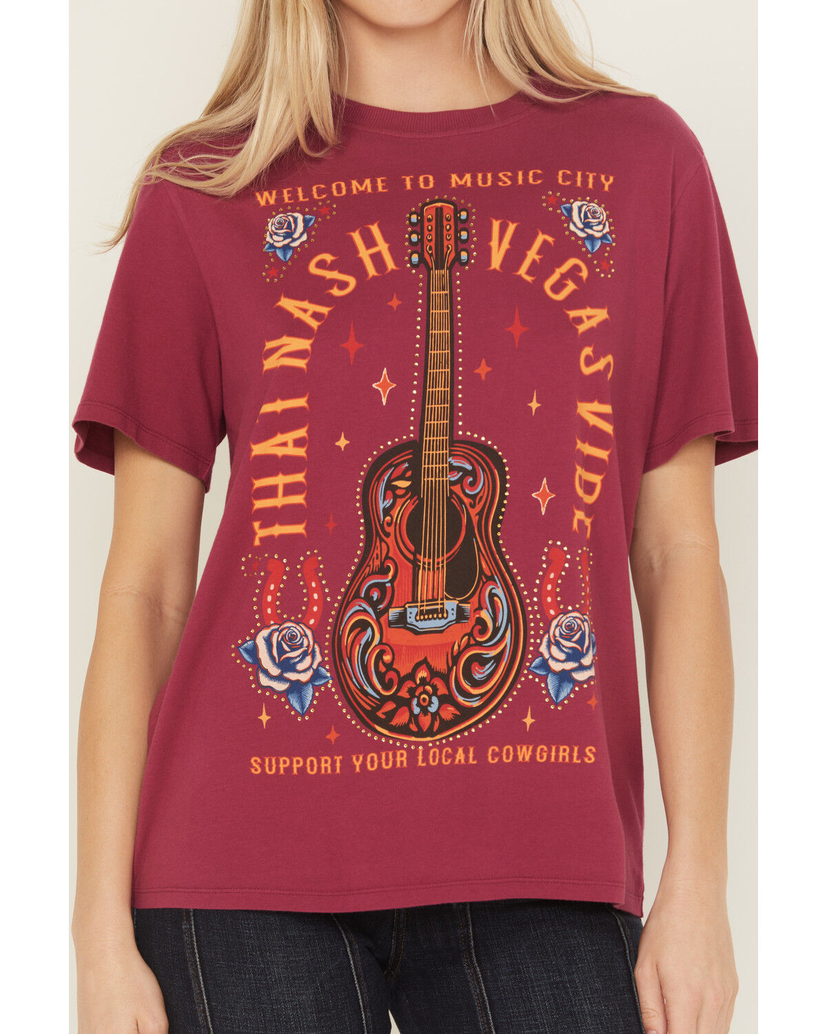 Idyllwind Women's Rhinestone Music City Short Sleeve Boyfriend Graphic Tee