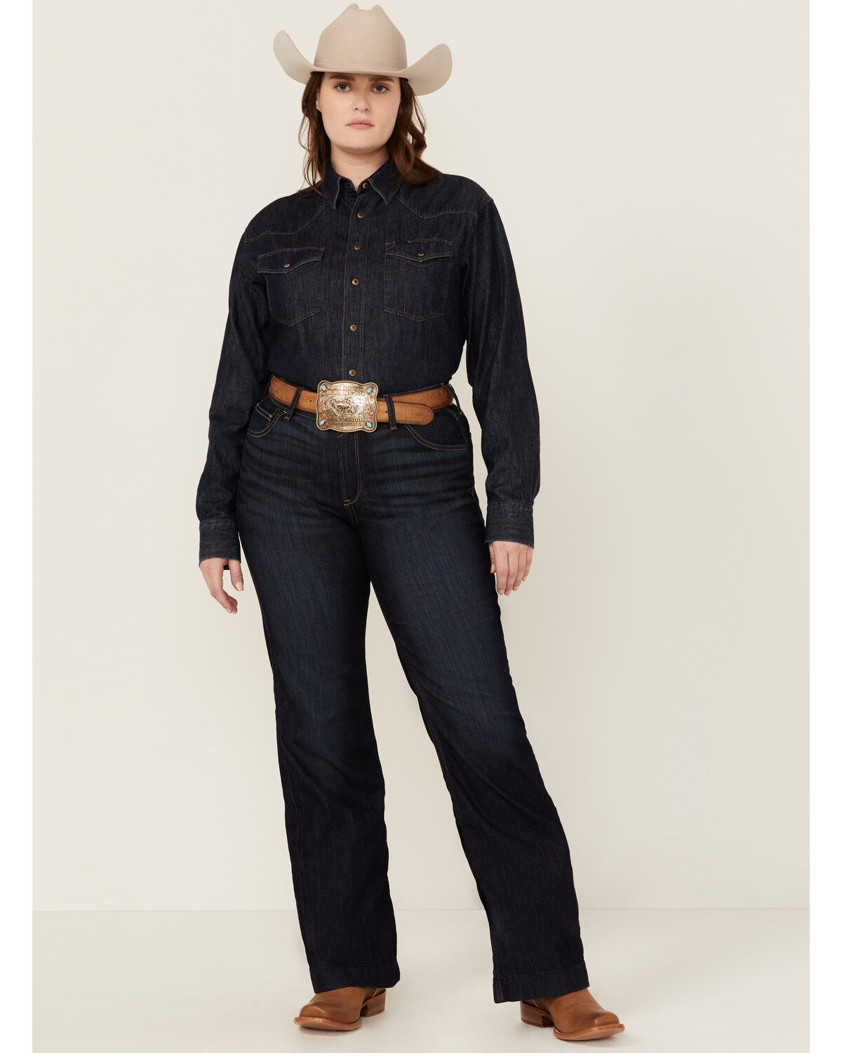 Ariat Women's R.E.A.L. Dark Wash Ophelia Prefect Rise Trouser Denim Jeans - Plus