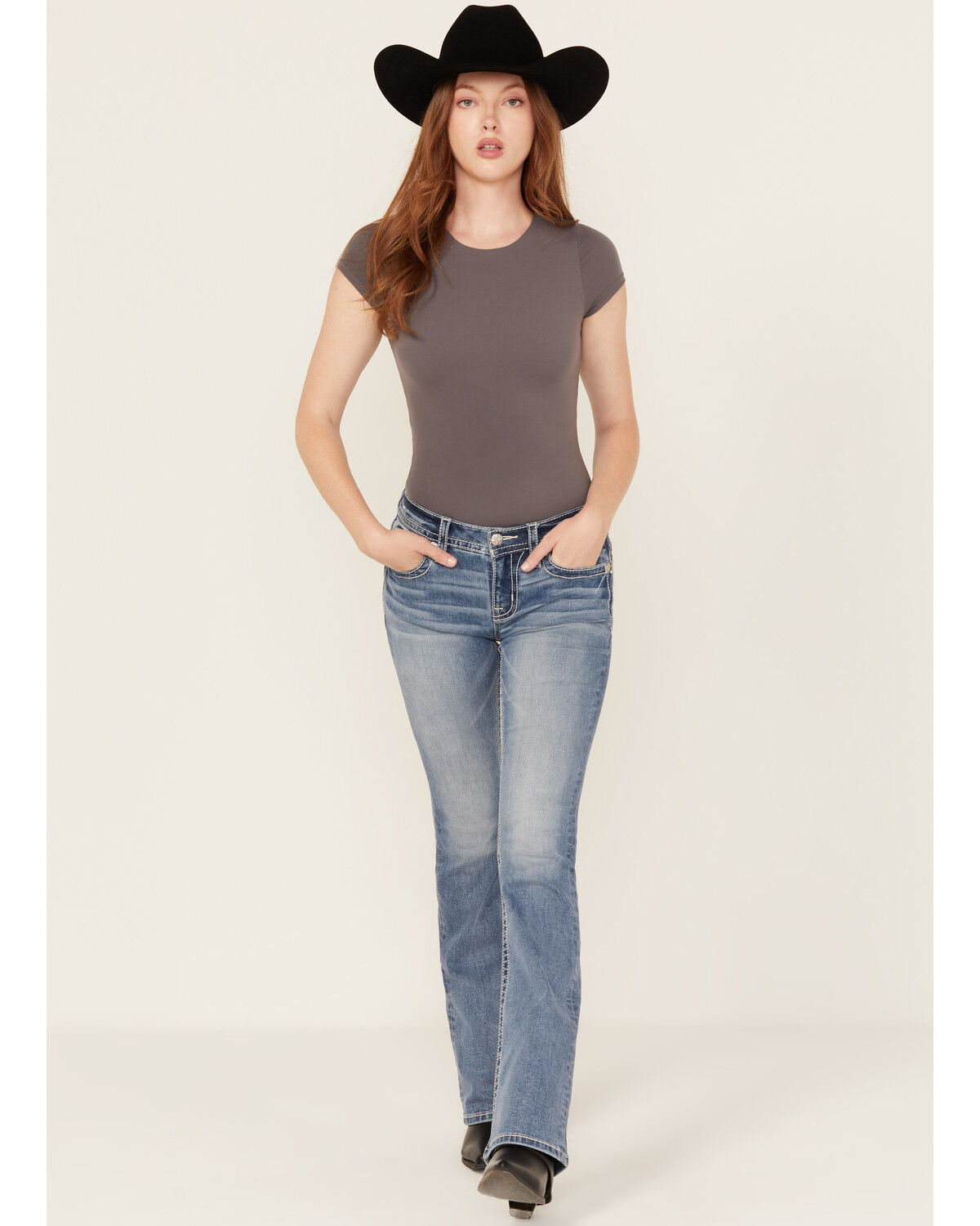 Miss Me Women's Medium Wash Wing Embroidered Bootcut Stretch Jeans