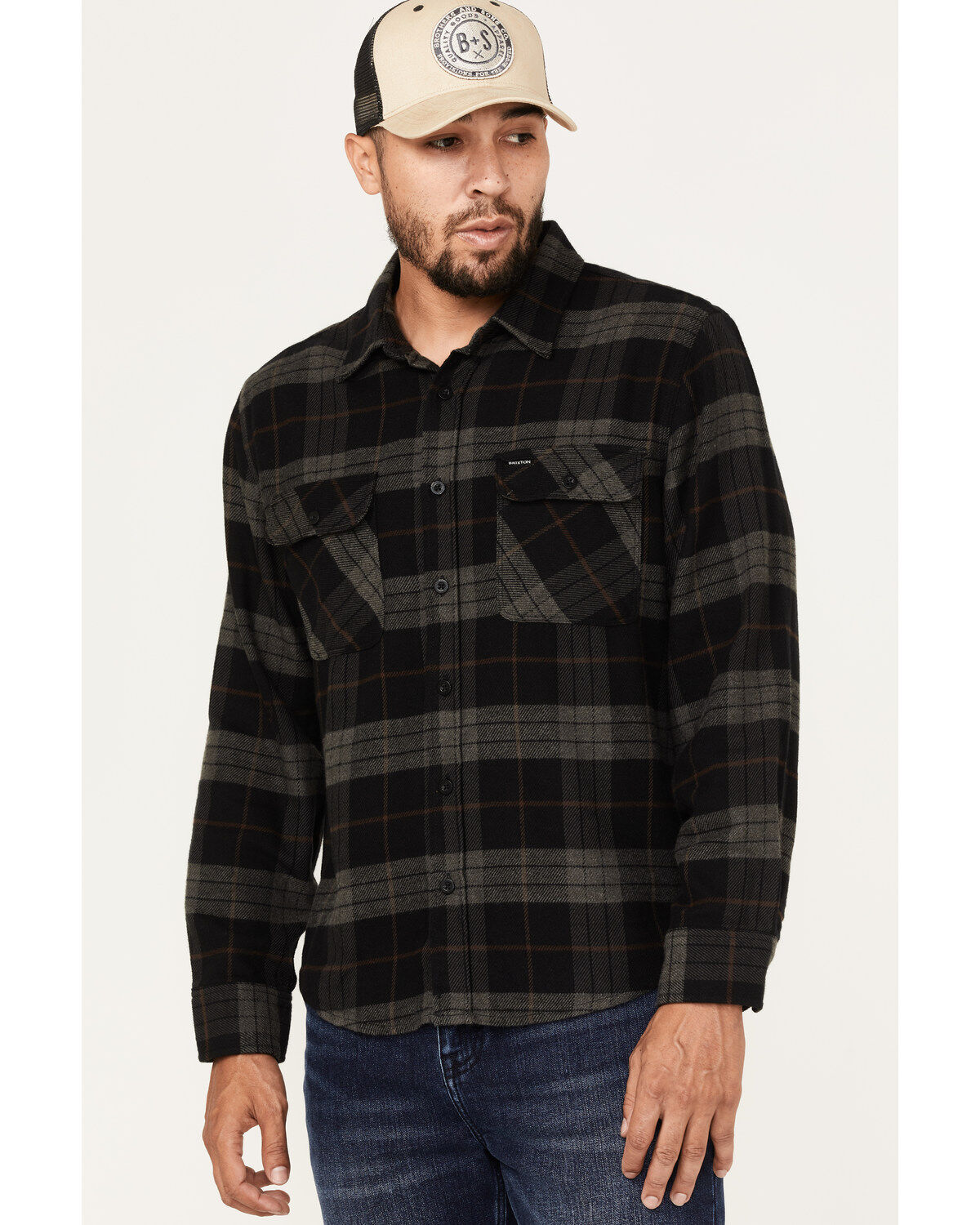 Brixton Men's Bowery Plaid Print Long Sleeve Button-Down Flannel Shirt