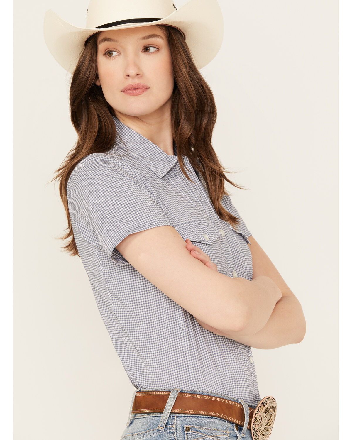 Ariat Women's Boot Barn Exclusive Gingham Print Short Sleeve Button-Down VentTEK Stretch Shirt
