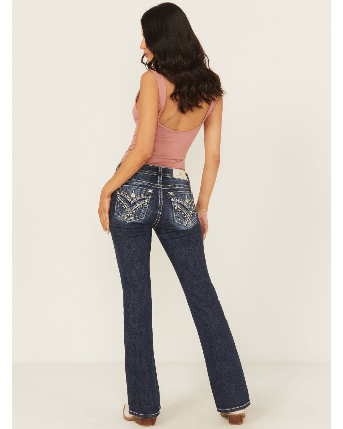 Miss Me Women's Dark Wash Mid Rise Bootcut Stretch Denim Jeans