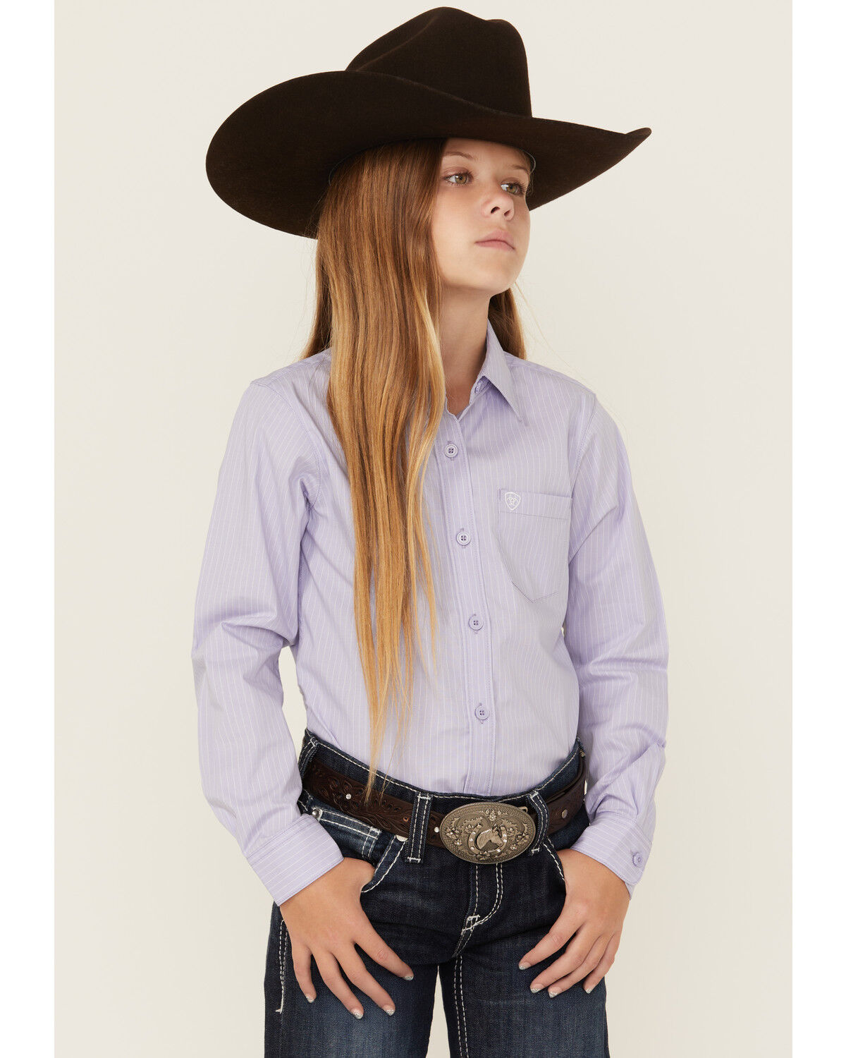 Ariat Girls' Striped Print Long Sleeve Button-Down Stretch Western Shirt