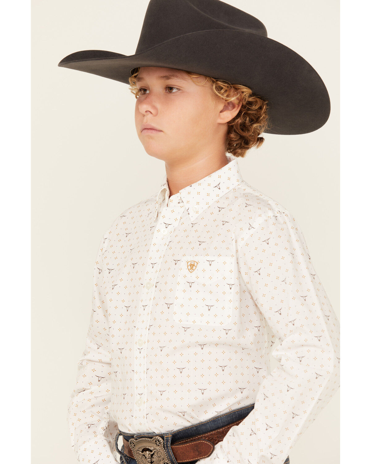 Ariat Boys' Steer Print Long Sleeve Button-Down Western Shirt