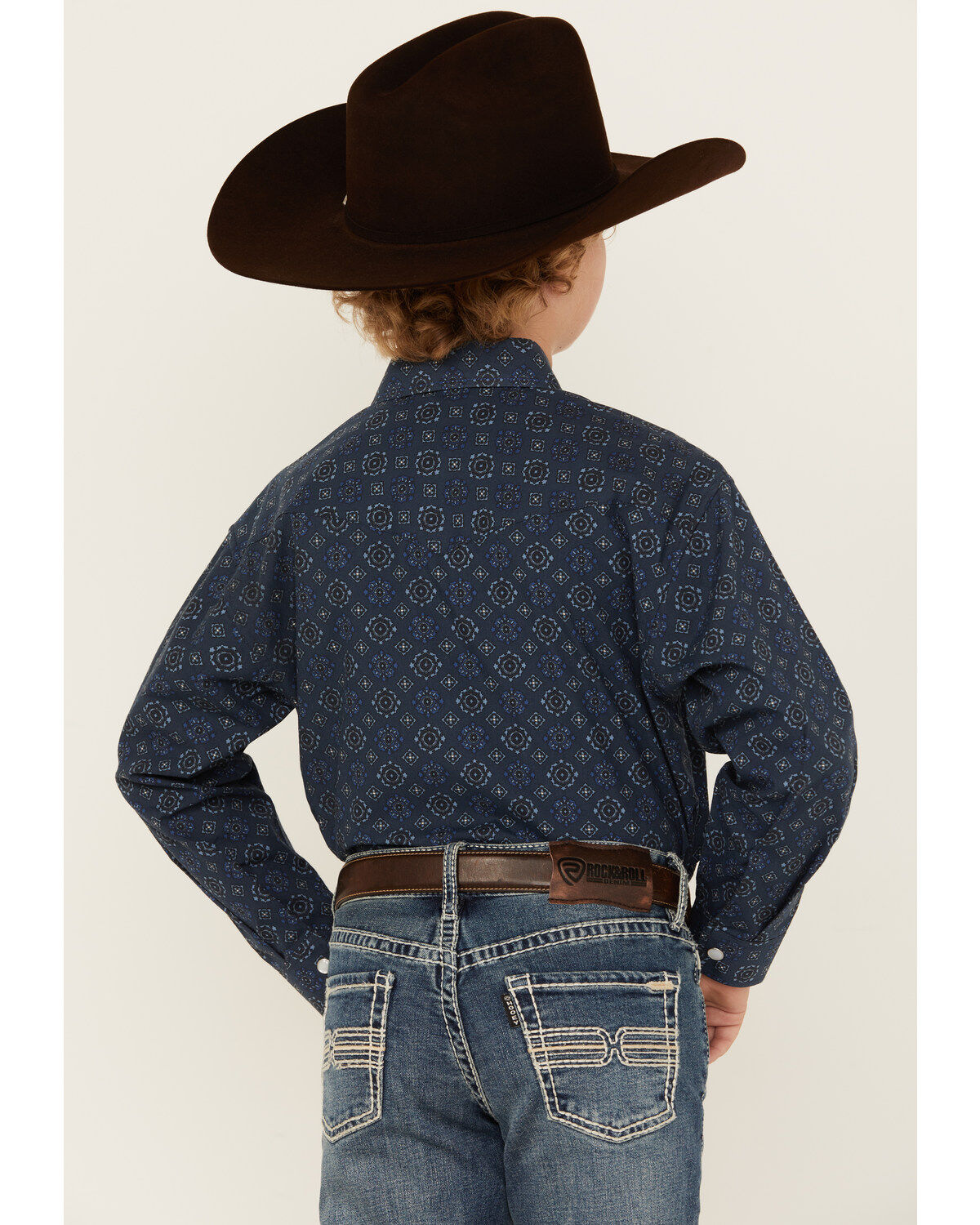 Rock & Roll Denim Boys' Medallion Print Long Sleeve Pearl Snap Western Shirt