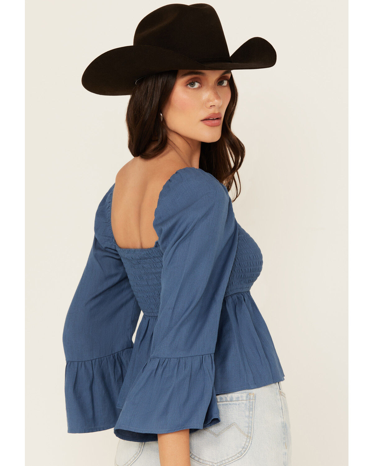 Ash & Violet Women's Smocked Front Bell Sleeve Top