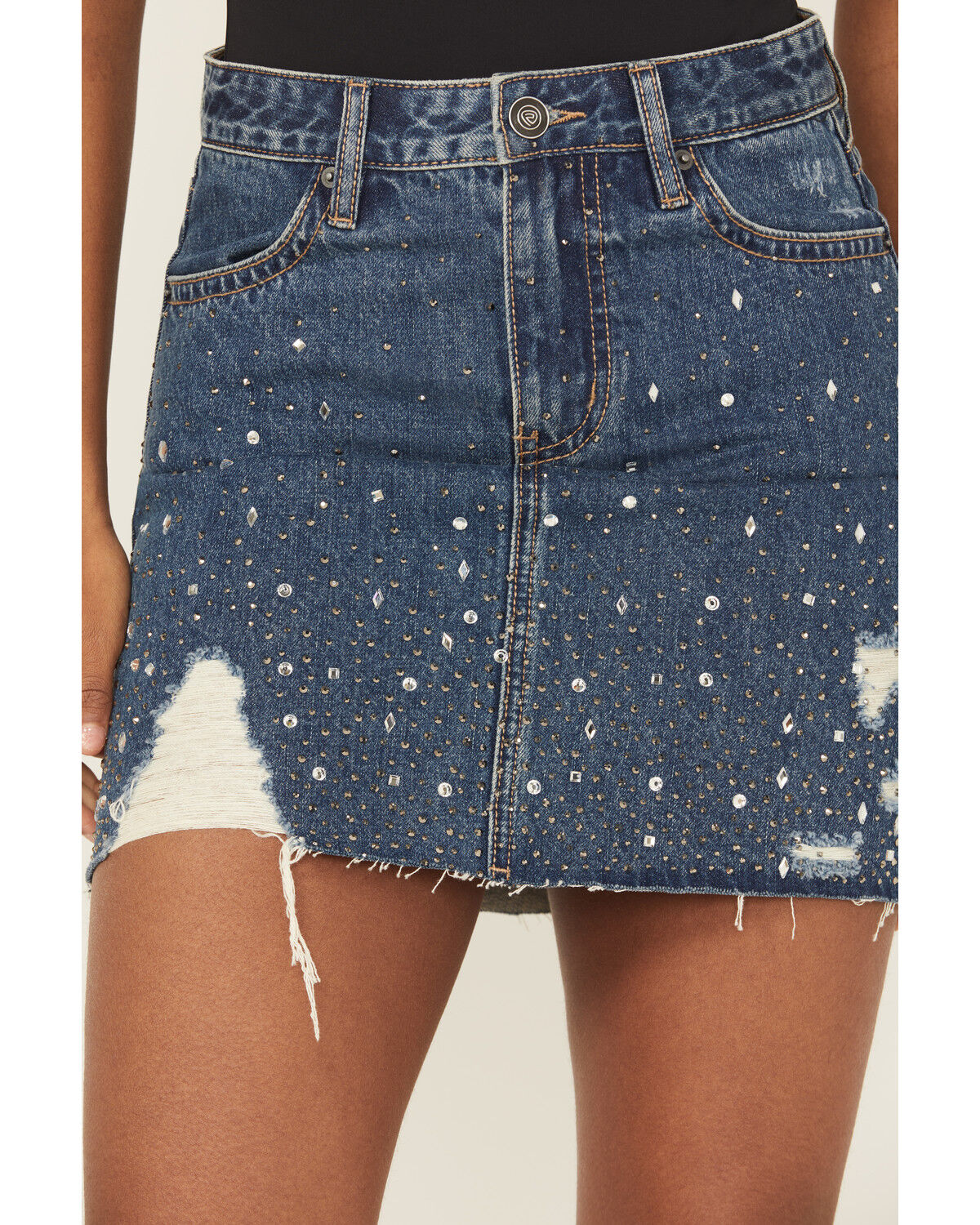 Rock & Roll Denim Women's Medium Wash Embellished Denim Mini Skirt