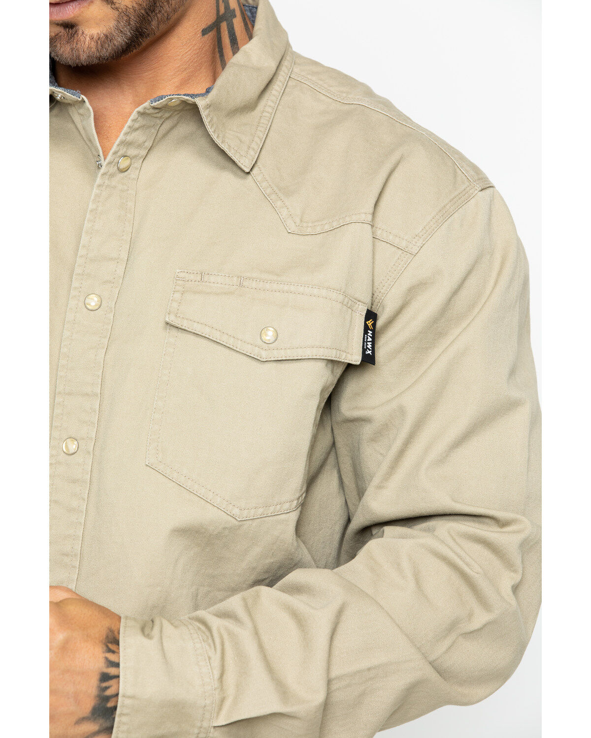 Hawx Men's Khaki Twill Snap Long Sleeve Western Work Shirt - Big