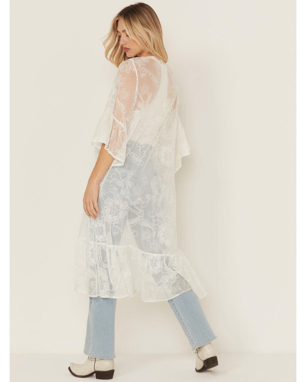 Shyanne Women's Tie-Front Embroidered Mesh Kimono