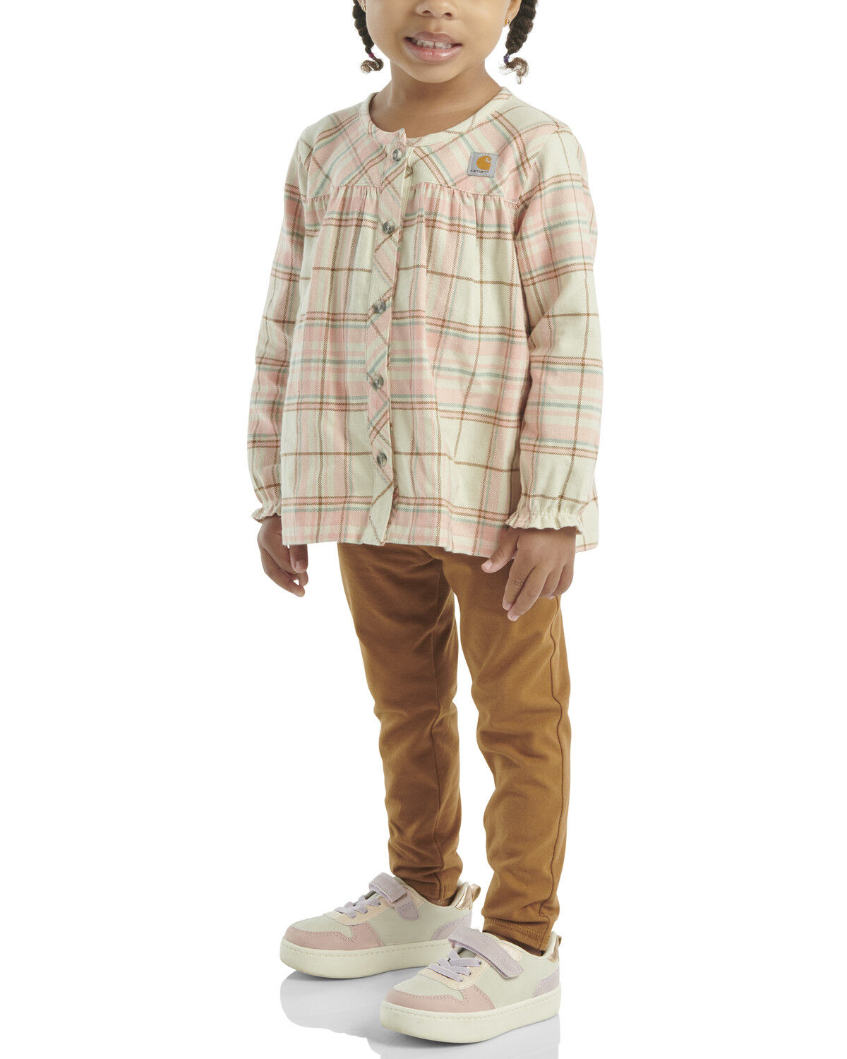 Carhartt Toddler Girls' Plaid Print Long Sleeve Button-Down Shirt And Leggings Set - 2 Piece