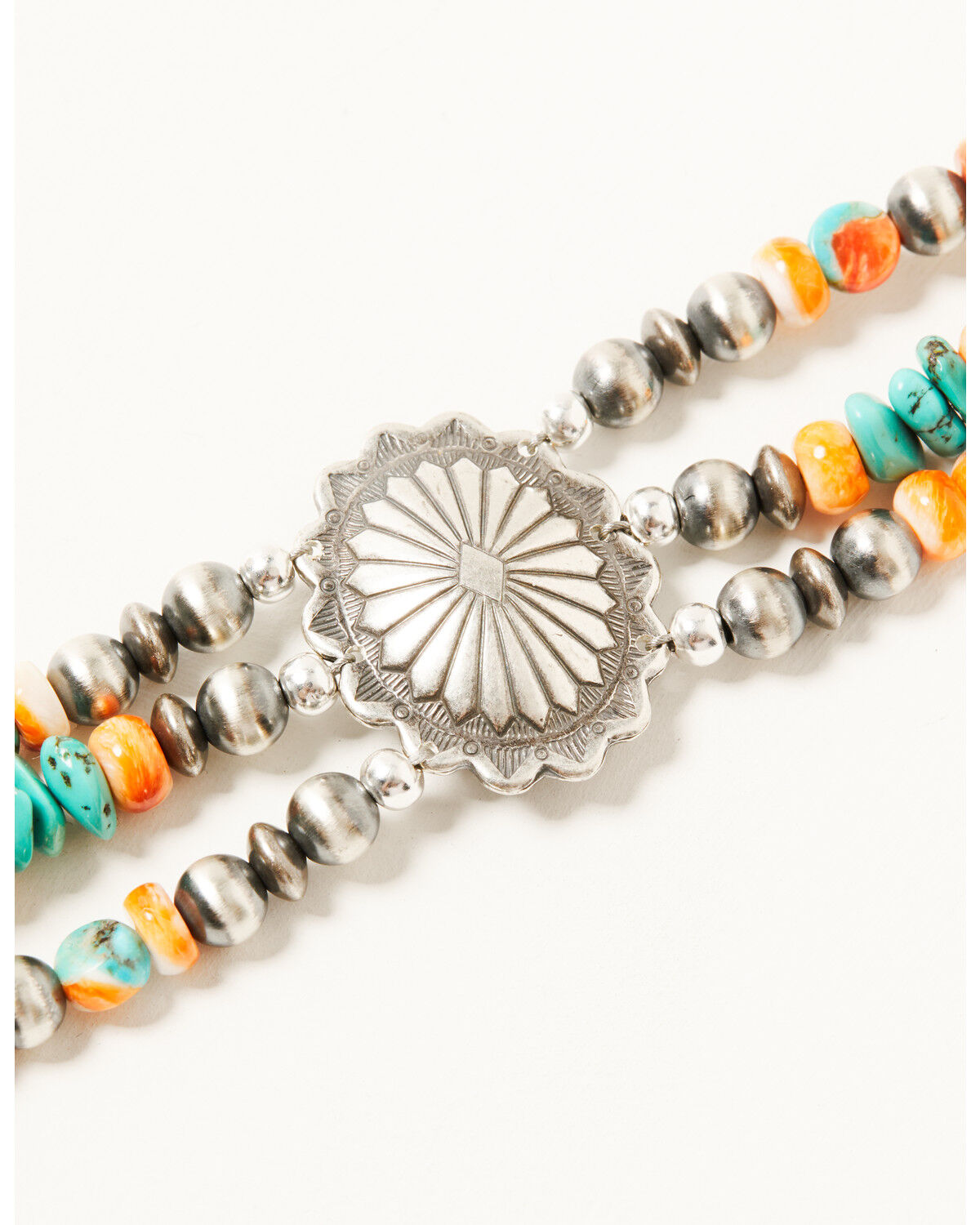 Paige Wallace Women's Navajo Pearl, Turquoise, and Spiny Oyster Beaded Concho Bracelet