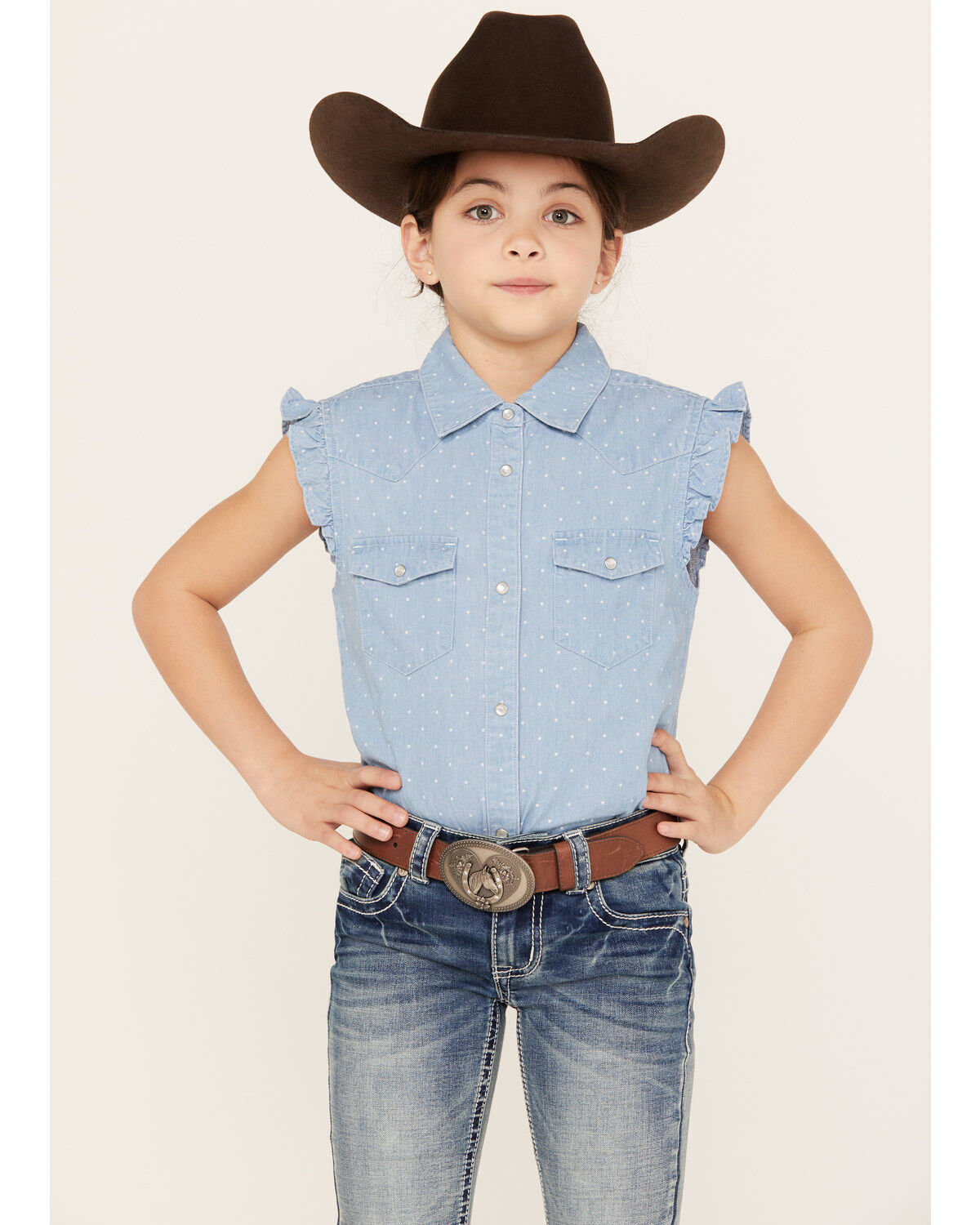 Shyanne Girls' Chambray Pearl Snap Western Shirt