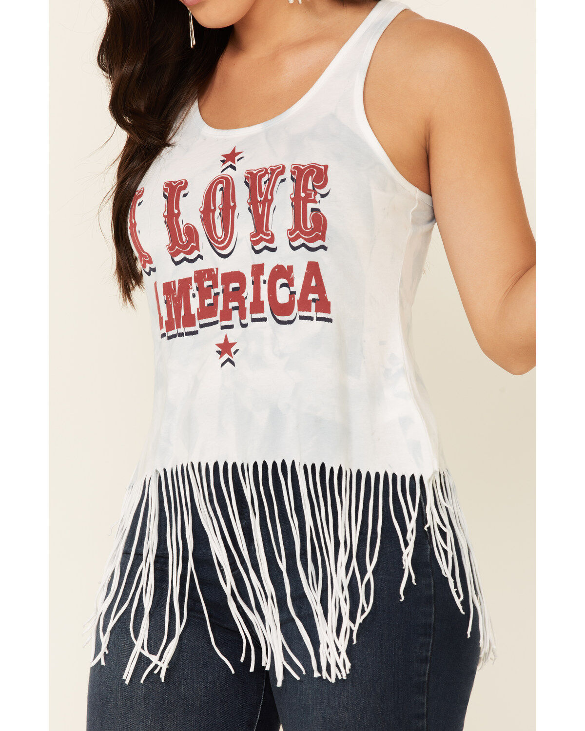 Shyanne Women's I Love America Graphic Fringe Hem Tank Top