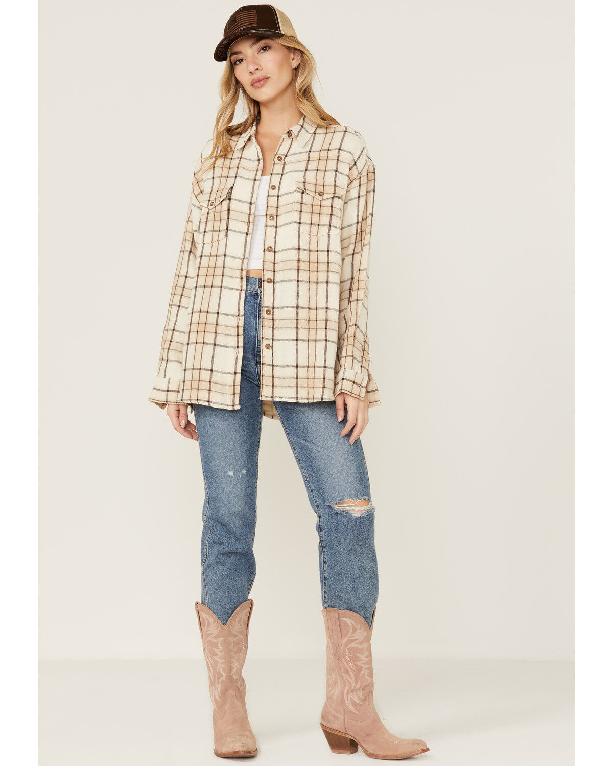 Cleo + Wolf Women's Breezy Sprint Plaid Print Long Sleeve Shirt