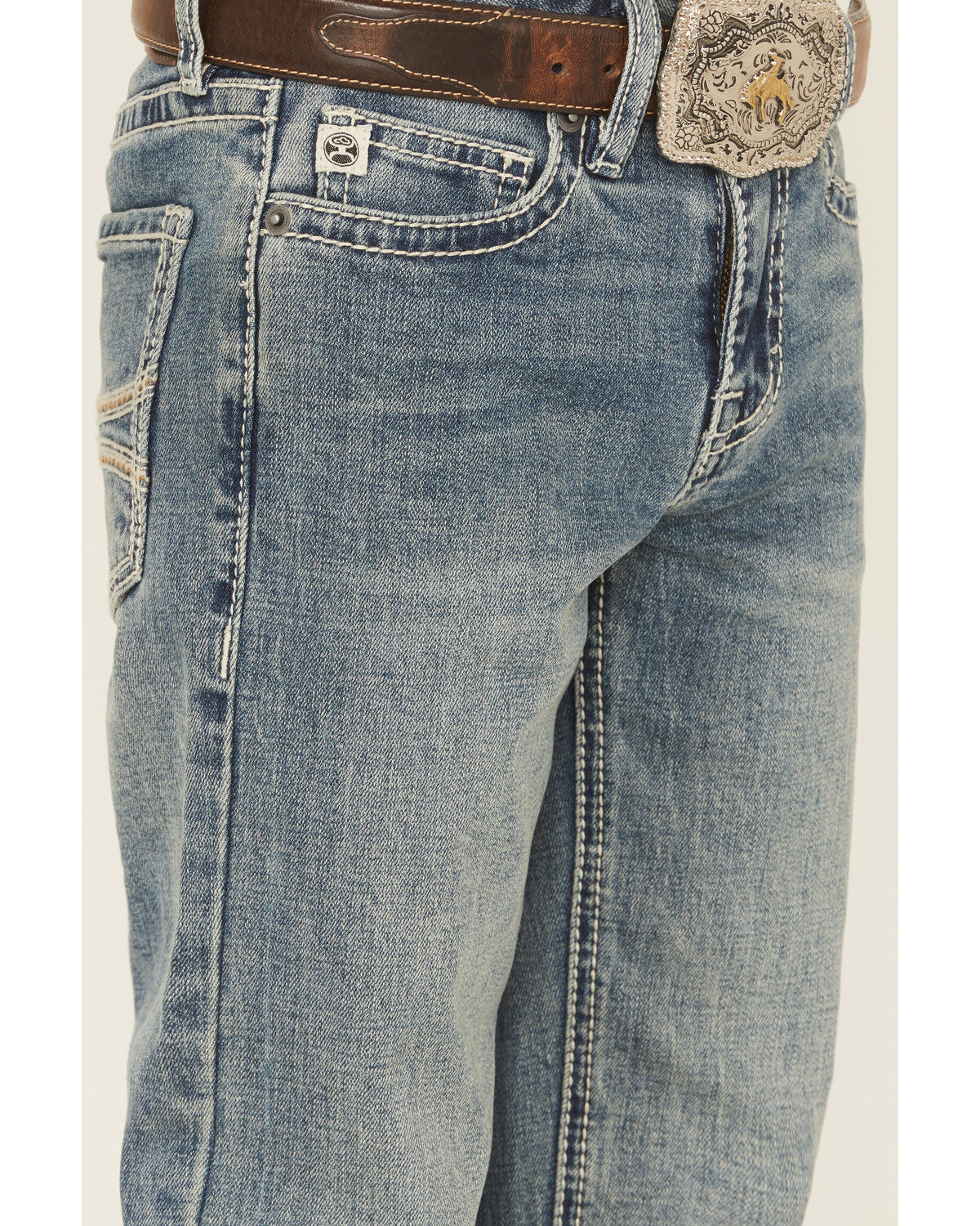 Hooey X Rock & Roll Denim Boys' Medium Wash Step Bootcut Stretch Denim Jeans