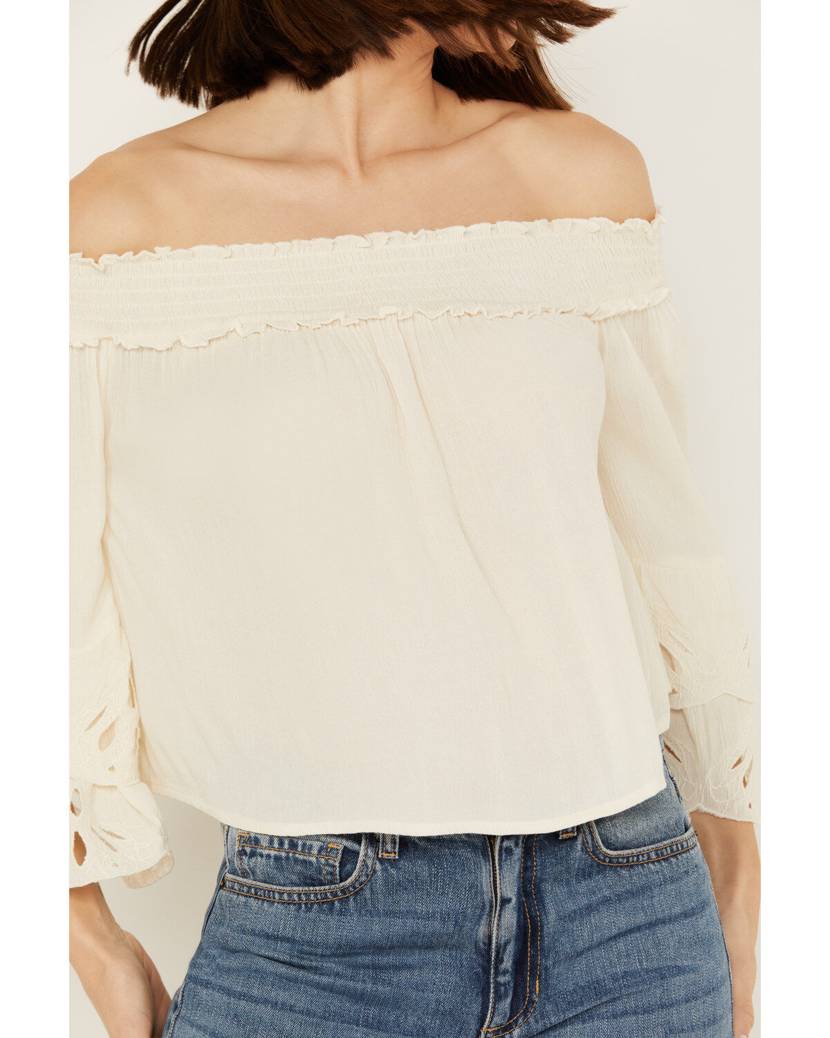 Shyanne Women's Embroidered Cut Out Off The Shoulder Top