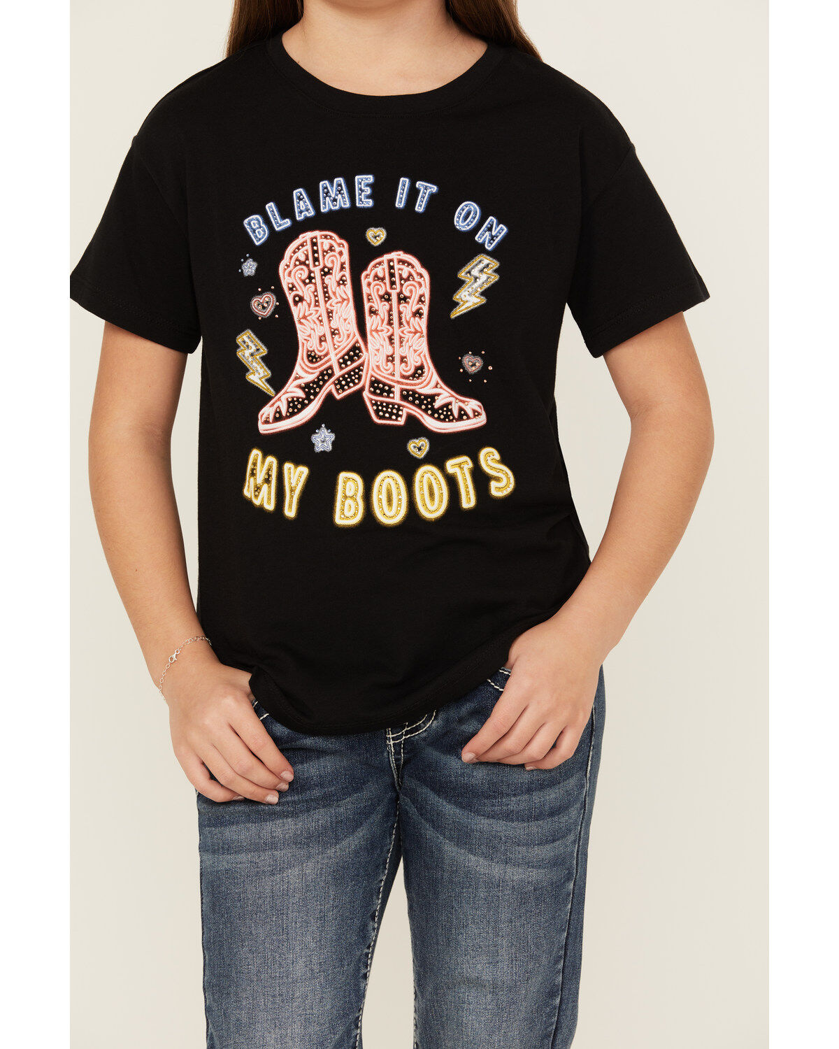 Buttercup Girls' Blame It On My Boots Short Sleeve Graphic Tee