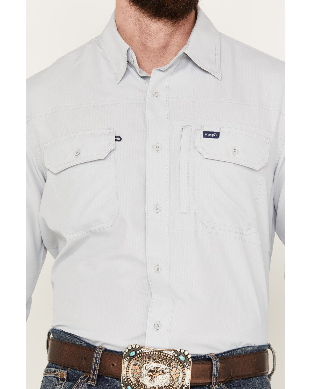 Wrangler Men's Solid Performance Long Sleeve Button-Down Shirt