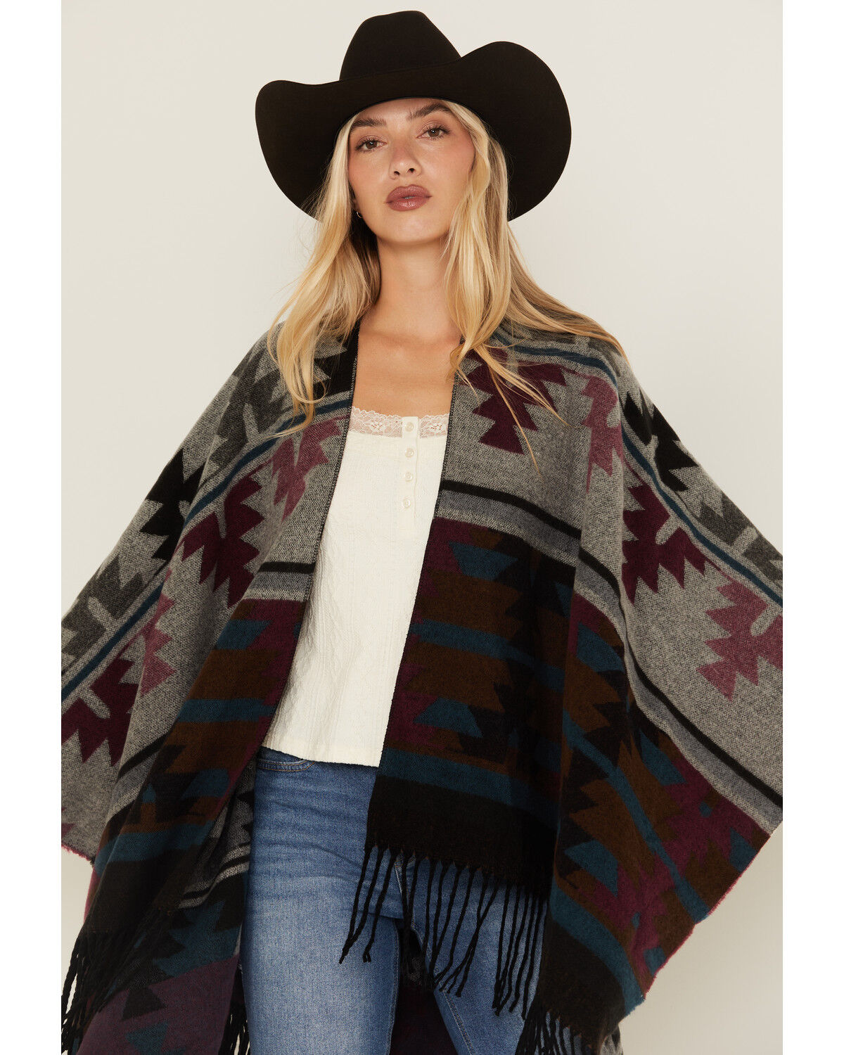 Shyanne Women's Southwestern Print Fringe Blanket Shawl