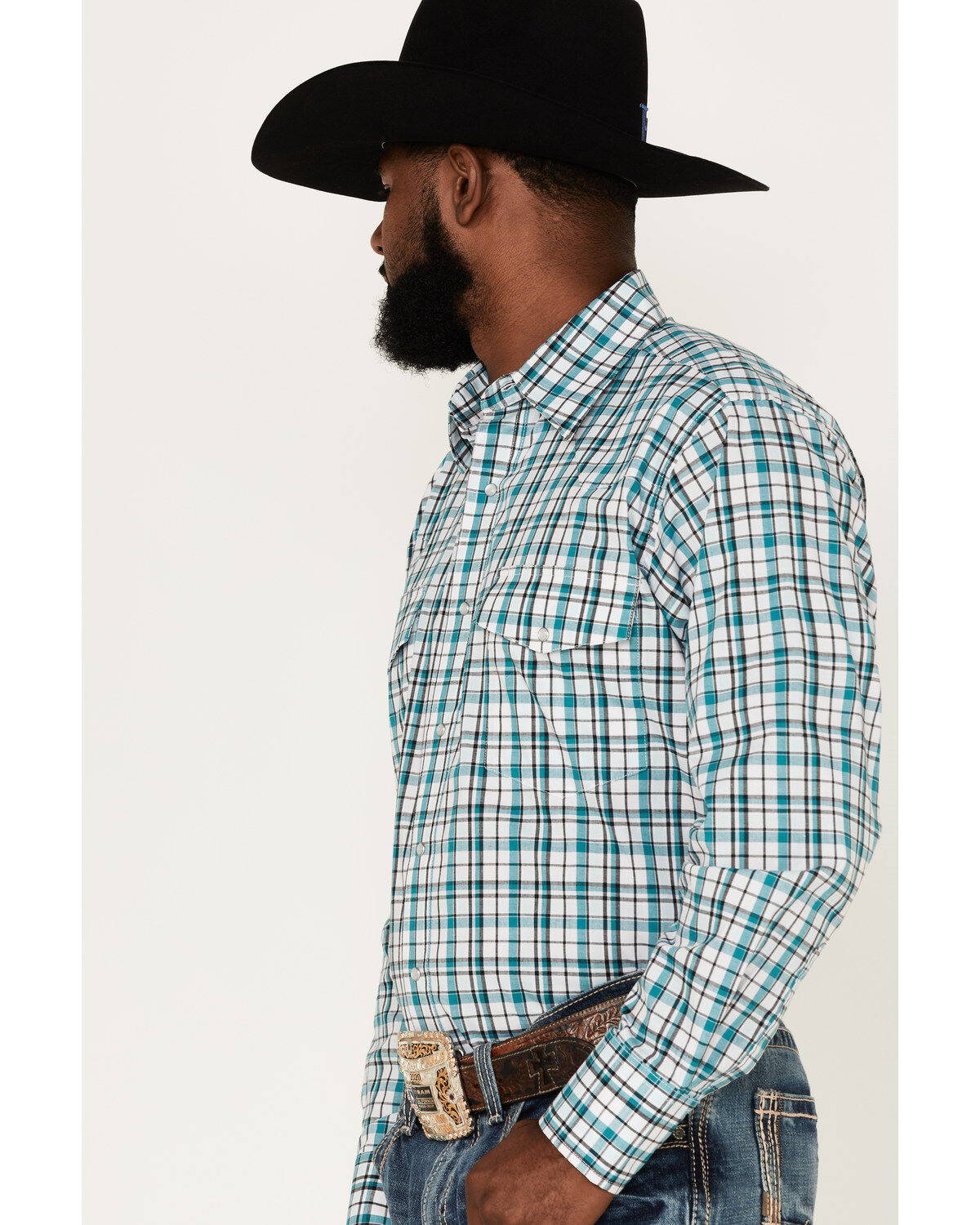 Wrangler Men's Plaid Print Long Sleeve Snap Western Shirt