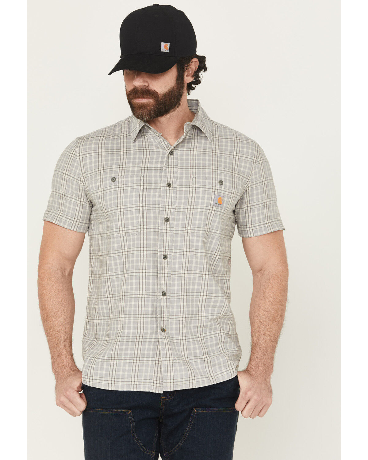 Carhartt Men's Rugged FleX&trade; Relaxed Fit Lightweight Short Sleeve Plaid Print Button-Down Stretch Work Shirt