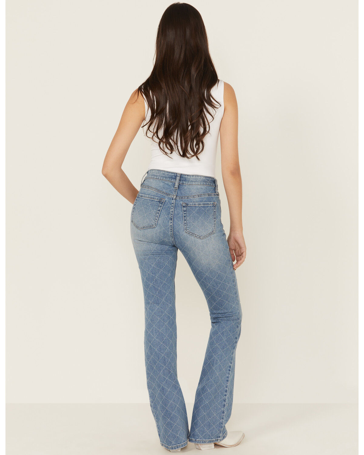 Shyanne Women's Caspian Medium Wash Embellished High Rise Flare Stretch Denim Jeans