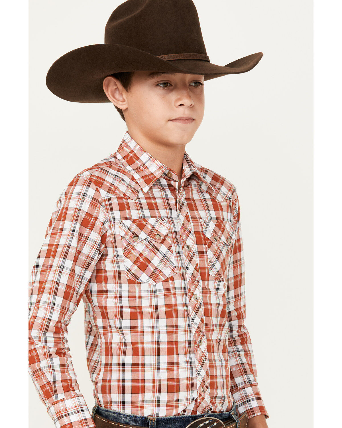 Wrangler Retro Boys' Plaid Print Long Sleeve Snap Western Shirt