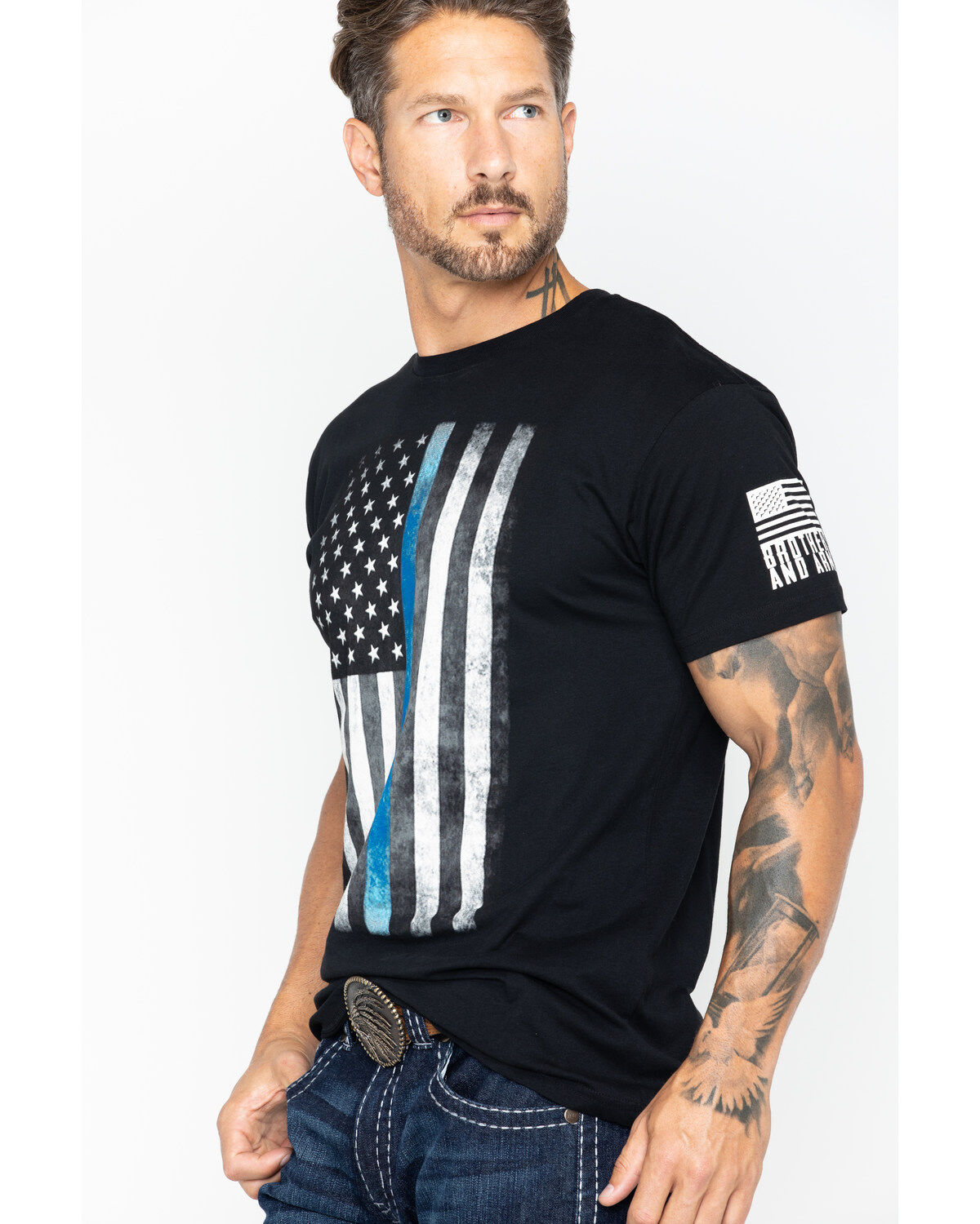 Brothers & Arms Men's Thin Blue Line Short Sleeve Graphic T-Shirt