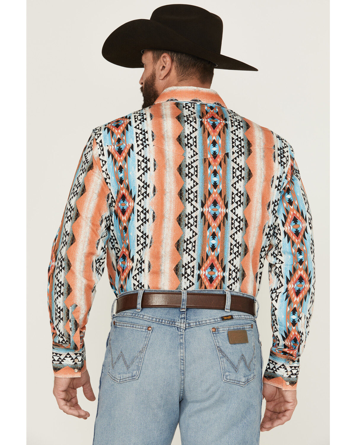 Wrangler Men's Checotah Southwestern Striped Long Sleeve Pearl Snap Western Shirt