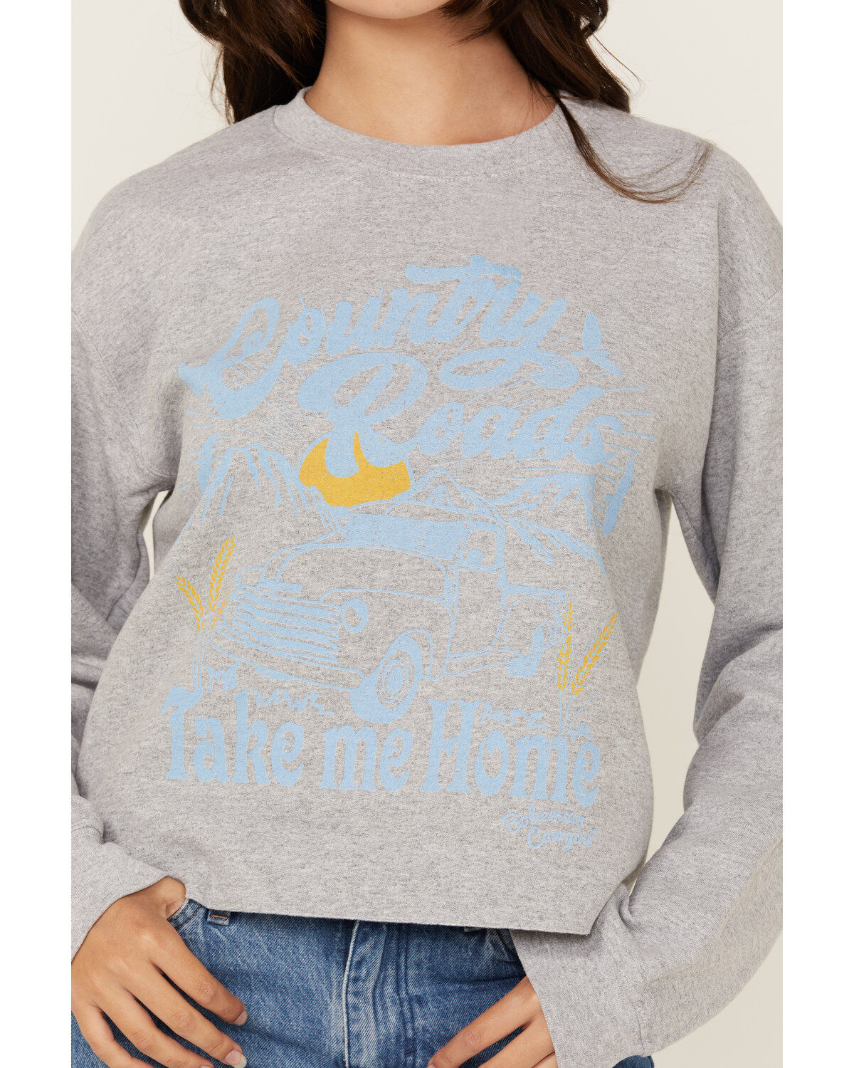 Bohemian Cowgirl Women's Country Road Cropped Sweatshirt