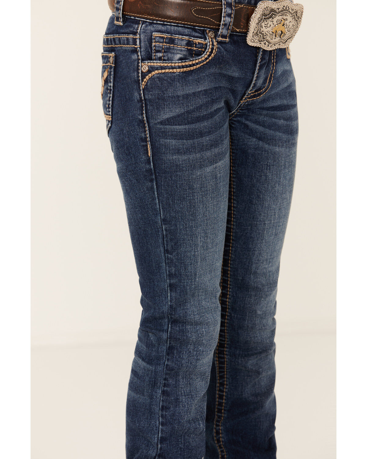 Shyanne Little Girls' Dark Wash Arrow Embroidered Stretch Bootcut Jeans