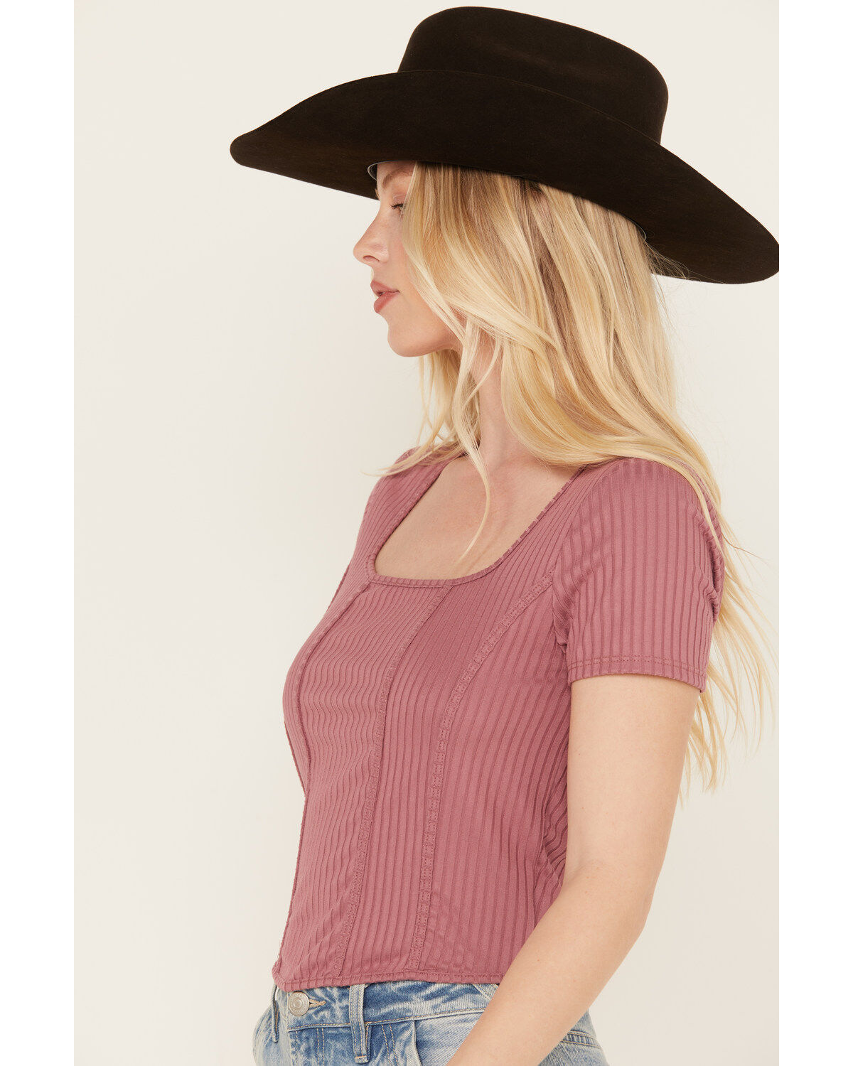 Moa Moa Women's Ribbed Corset Style Short Sleeve Top