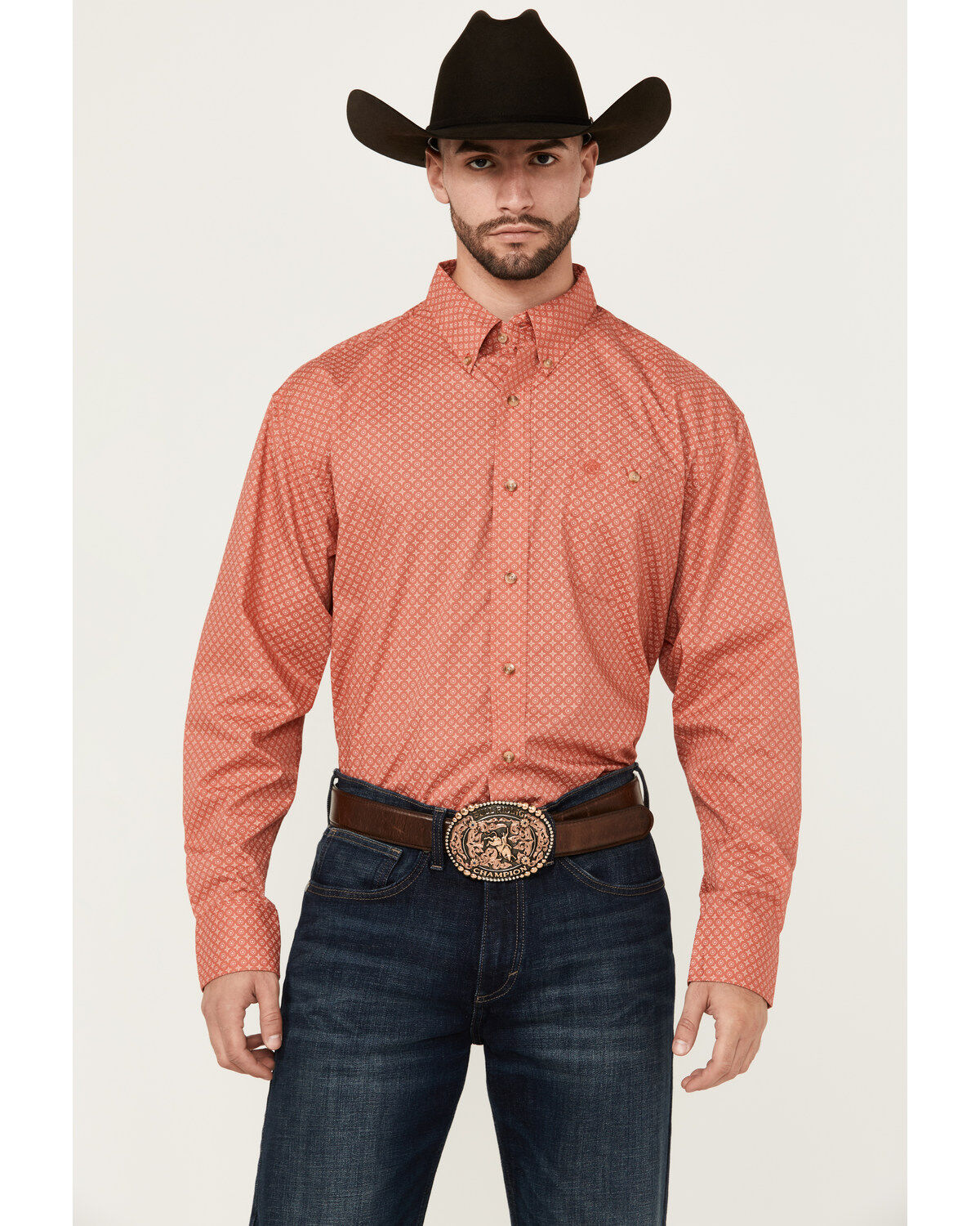 Wrangler Men's Classic Medallion Print Long Sleeve Button-Down Western Shirt