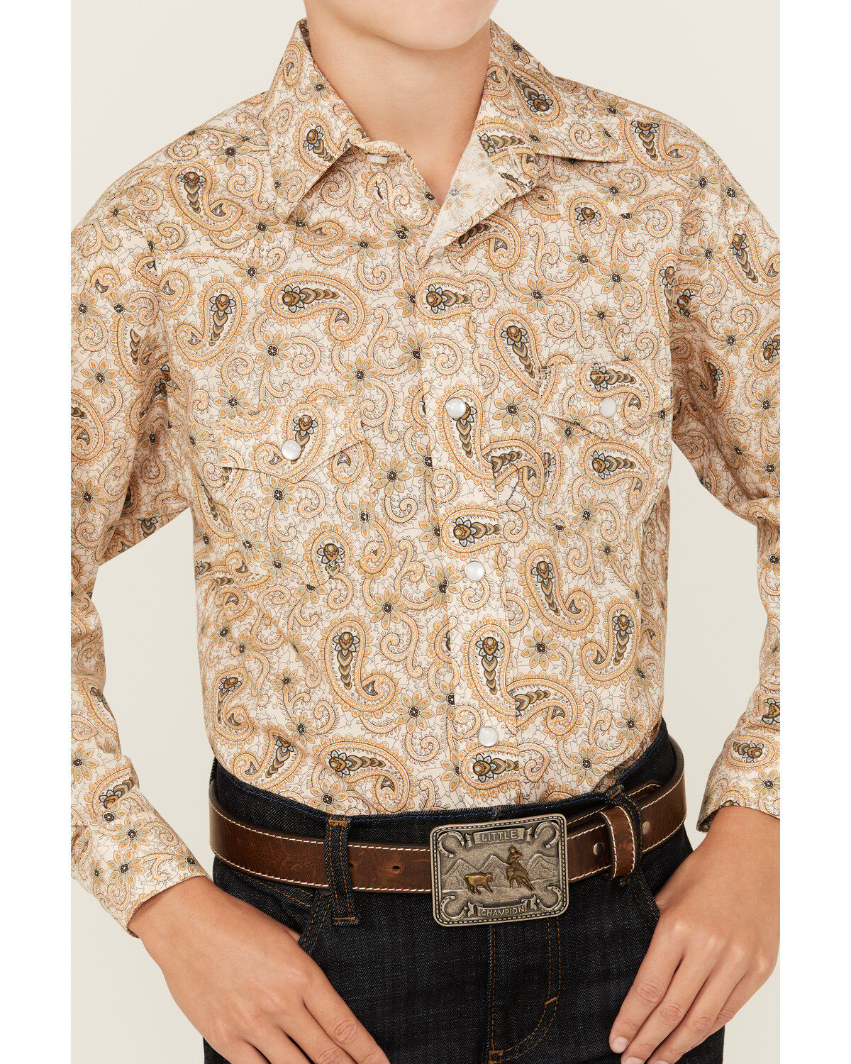 Rock & Roll Denim Boys' Paisley Print Long Sleeve Vintage Pearl Snap Western Shirt