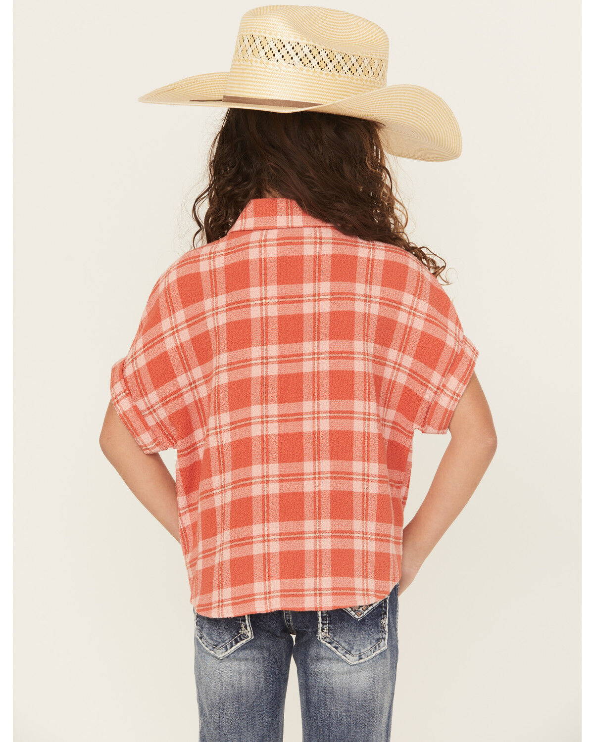 Shyanne Girls' Camp Plaid Print Short Sleeve Snap Tie-Front Shirt