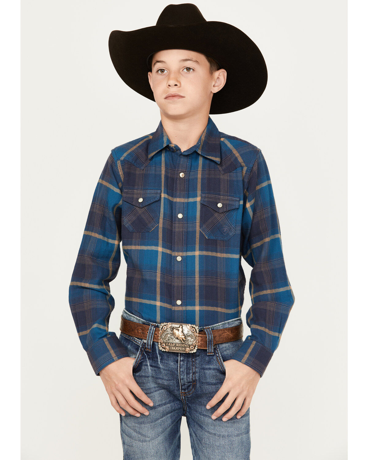Ariat Boys' Harland Plaid Print Long Sleeve Snap Western Shirt