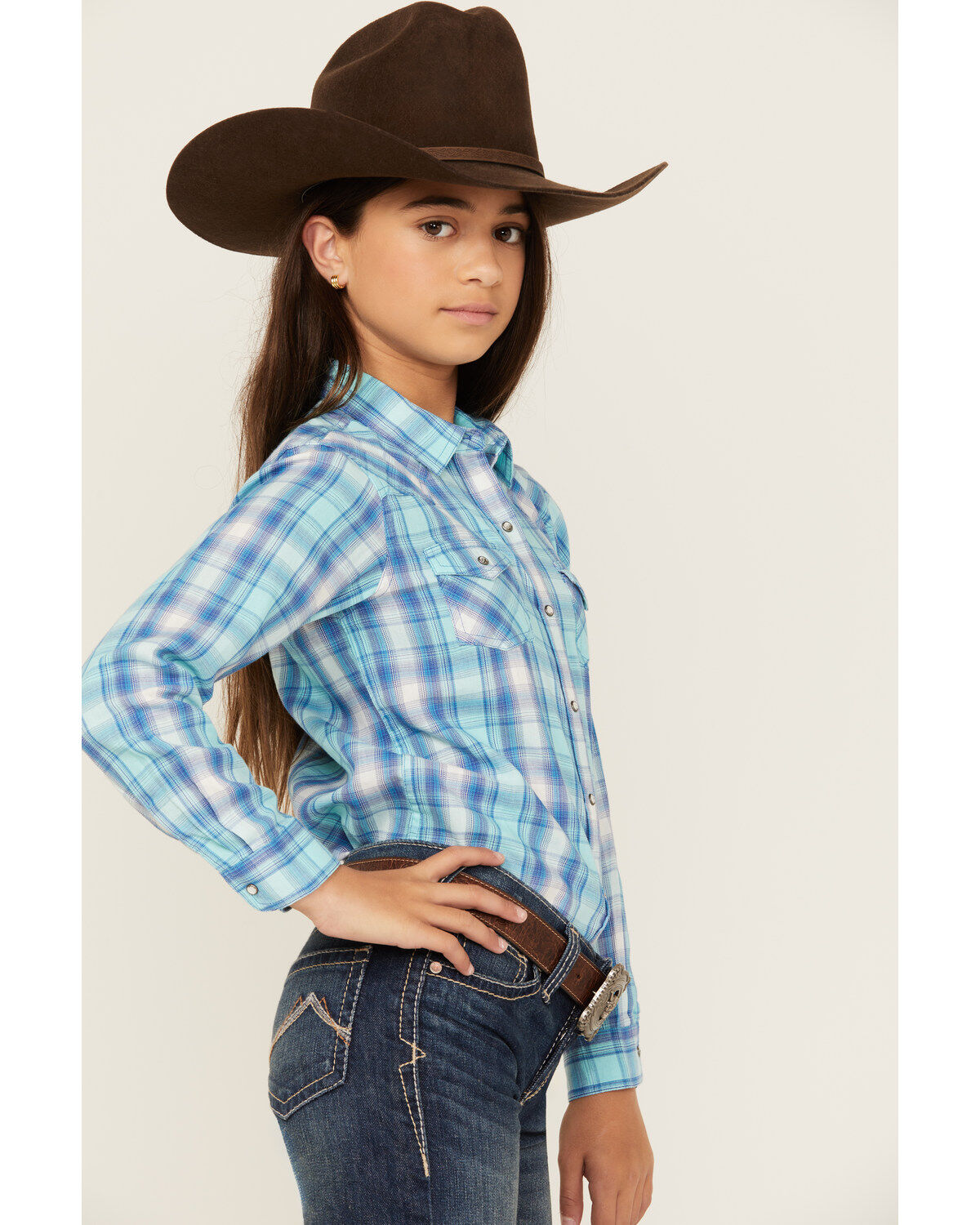 Ariat Girls' Real Plaid Print Long Sleeve Snap Western Shirt