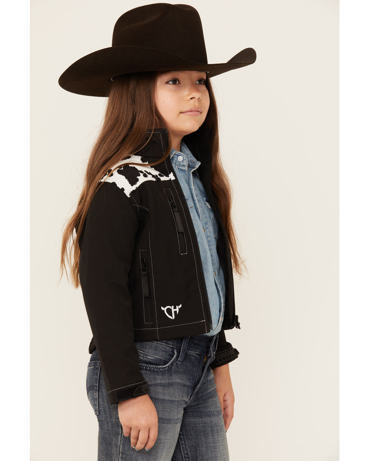 Cowgirl Hardware Girls' Cow Print Yoke Poly Shell Jacket