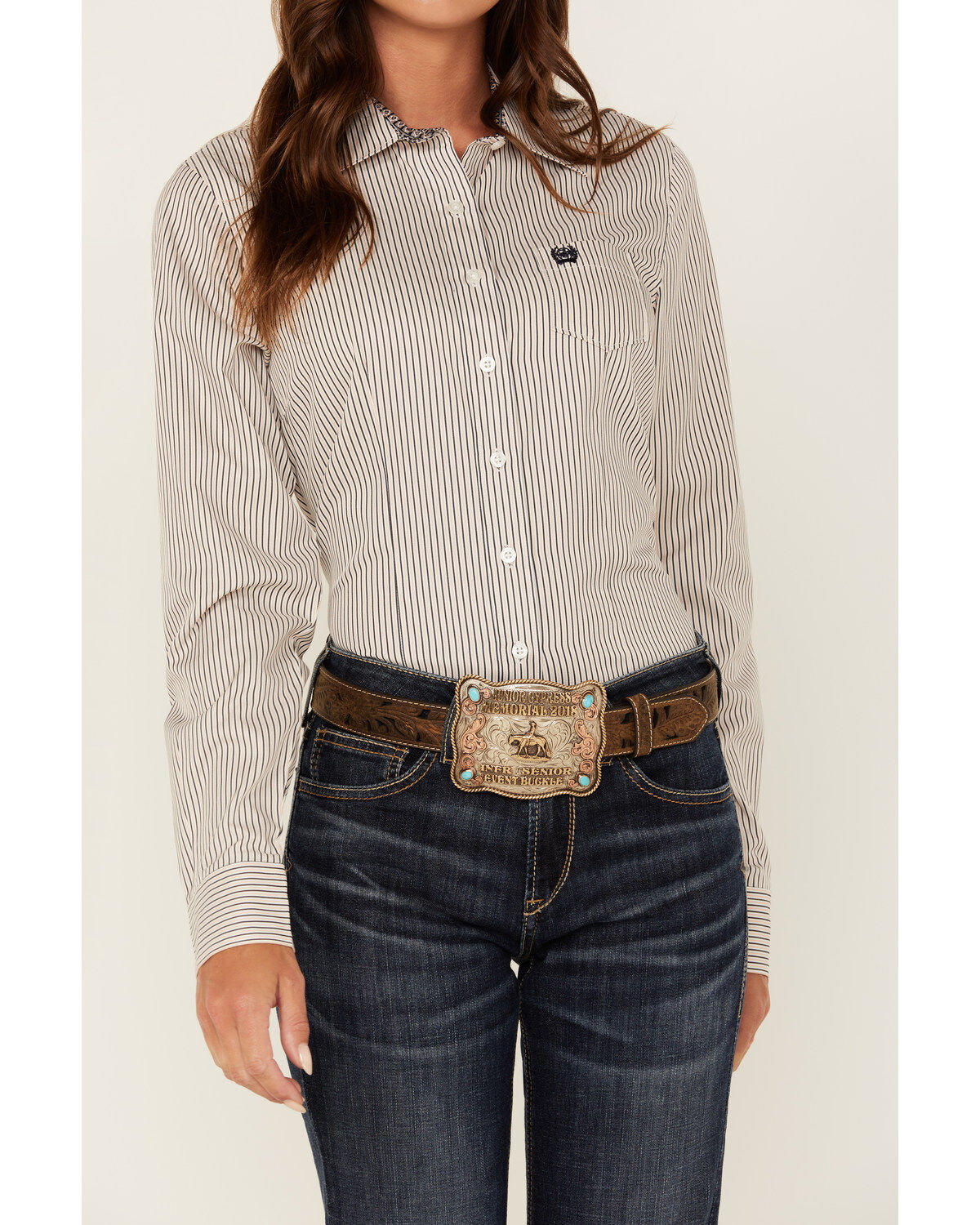 Cinch Women's Striped Long Sleeve Button Down Western Shirt