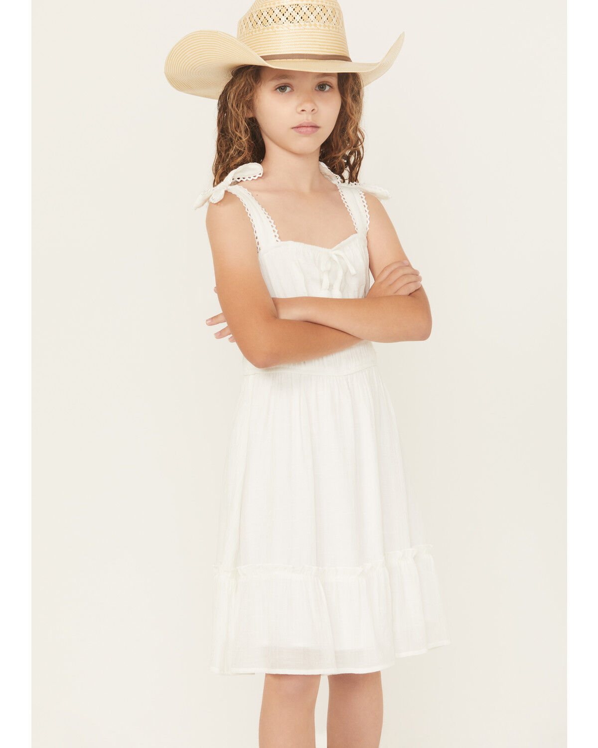 Ash & Violet Girls' Solid Bow Sleeve Dress