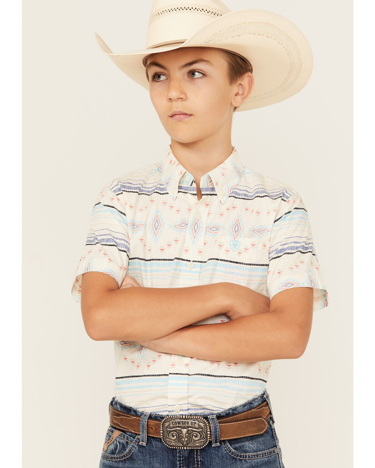 Ariat Boys' Sandshell Southwestern Striped Short Sleeve Button-Down Western Shirt