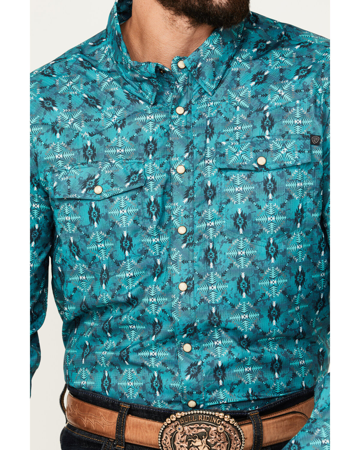 Rock & Roll Denim Men's Southwestern Print Ripstop Long Sleeve Snap Performance Western Shirt