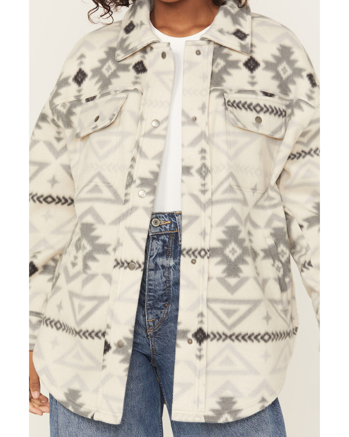 Fornia Women's Southwestern Print Fleece Snap Shacket