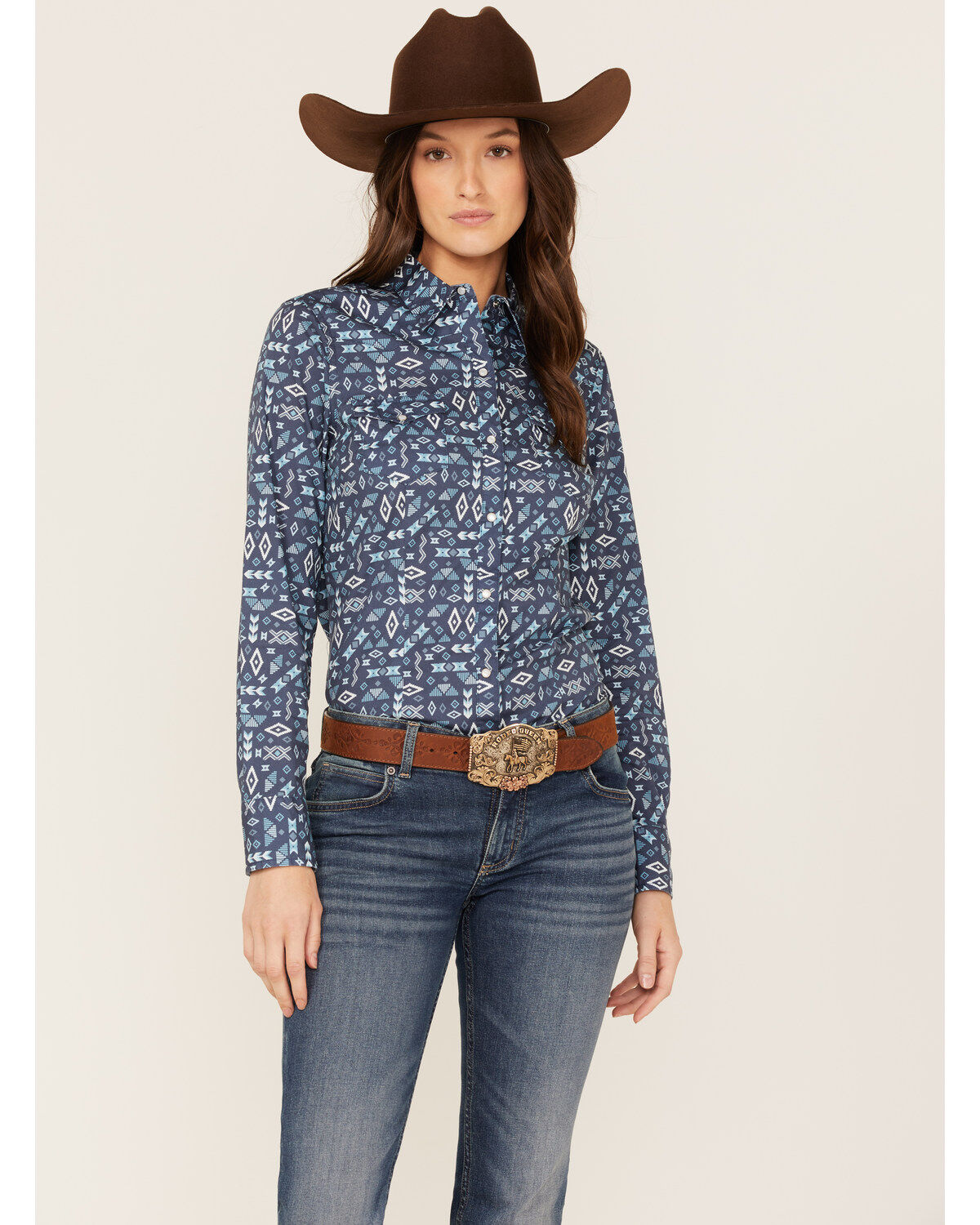 Roper Women's Southwestern Print Western Pearl Snap Shirt