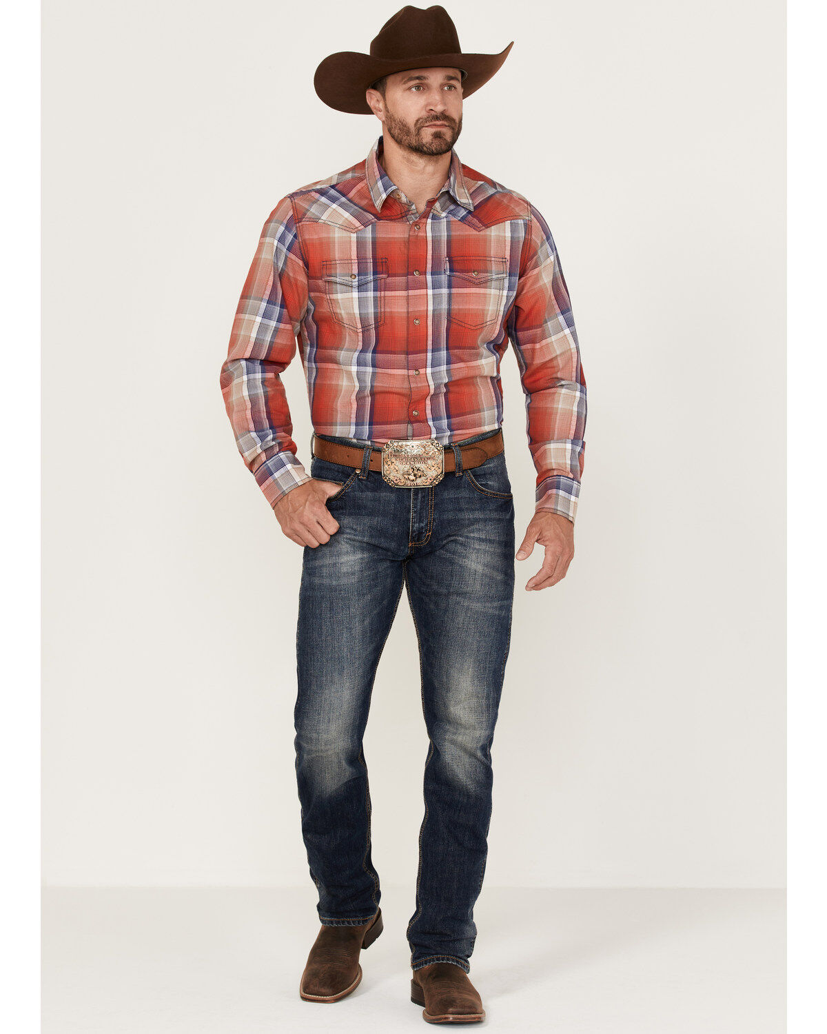 Wrangler Retro Men's Plaid Long Sleeve Snap Western Shirt