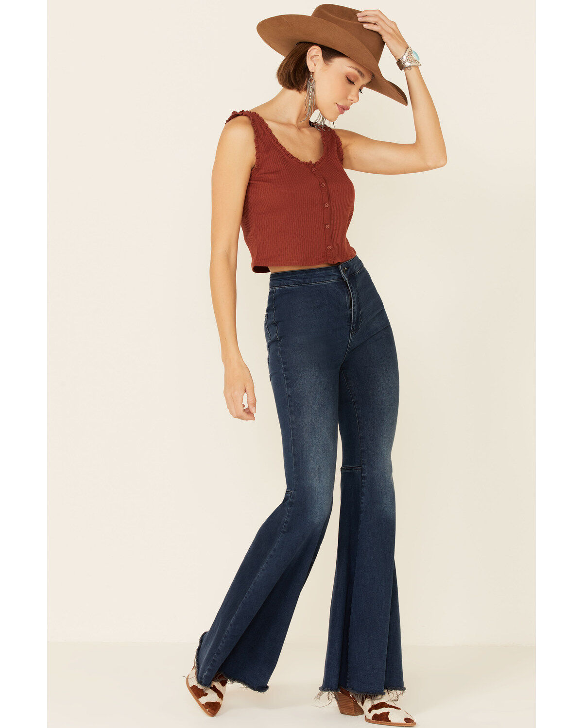 Eyeshadow Women's Ribbed Button Down Crop Tank Top