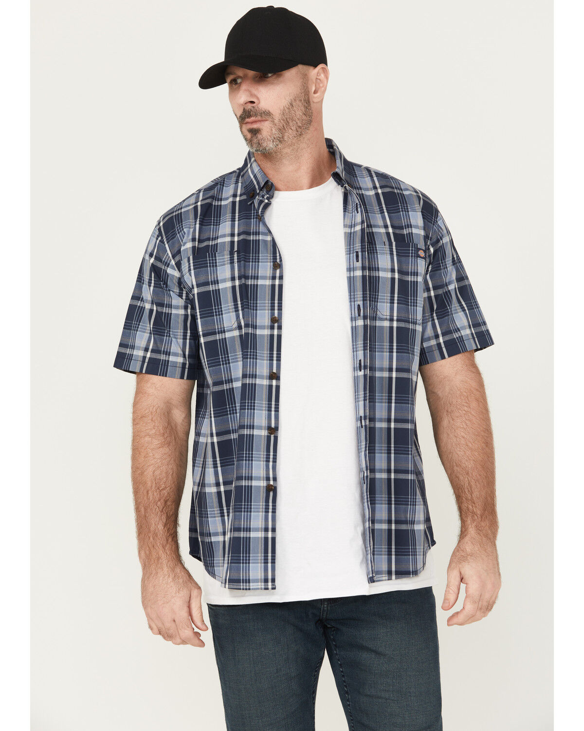 Dickies Men's Flex Plaid Print Short Sleeve Button-Down Work Shirt