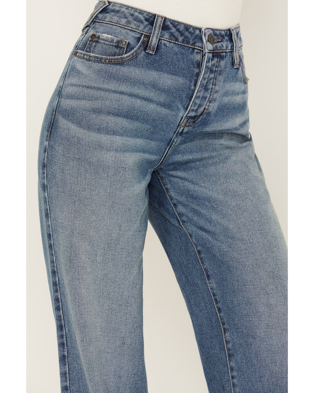 Cleo + Wolf Women's Medium Wash High Rise Loose Distressed Jeans