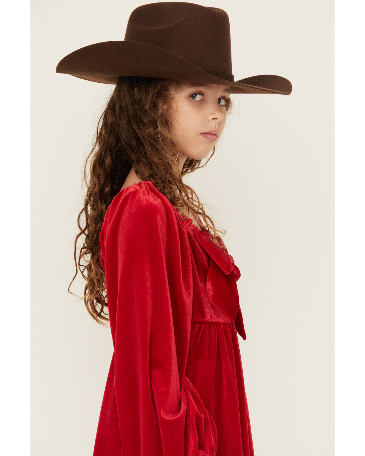Trixxi Girls' Velvet Baby Down Bow Long Sleeve Dress