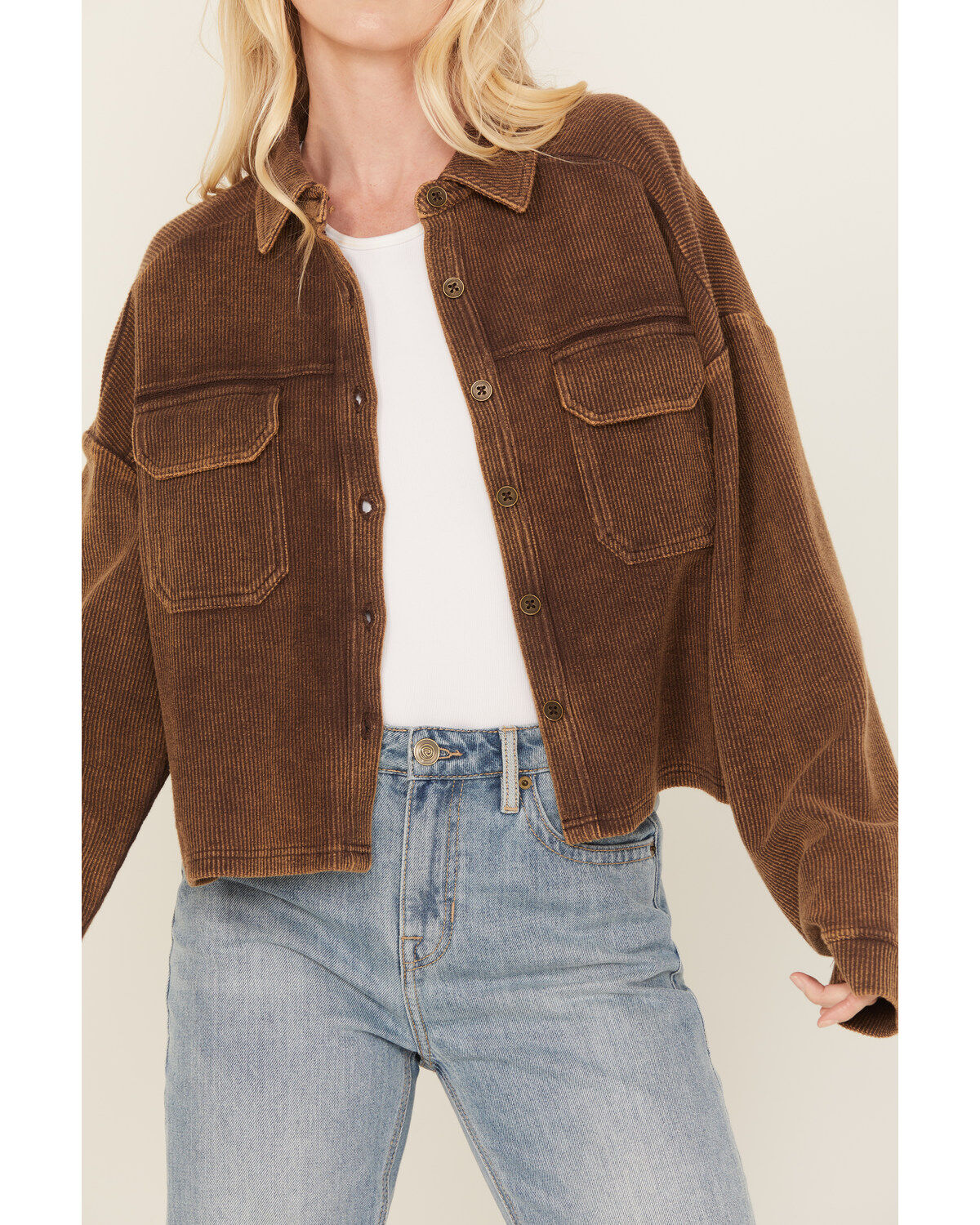 Rock & Roll Denim Women's Corduroy Button-Down Long Sleeve Shirt